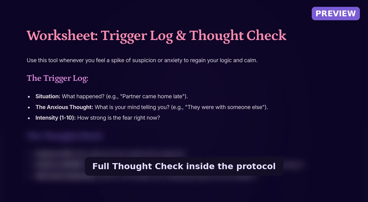 Preview of the Trigger Log & Thought Check worksheet from the Trust Again Protocol.